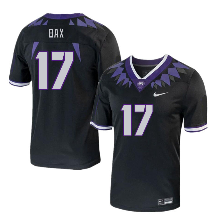Men #17 Jonathan Bax TCU Horned Frogs 2023 College Footbal Jerseys Stitched-Black - Click Image to Close